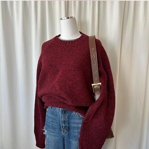 Vintage Lands’ End 100% wool crewneck sweater Burgundy red oversized